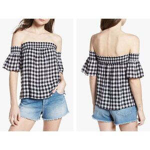 NWT Rails Size L Isabelle Off The Shoulder Top Black Gingham MSRP $138